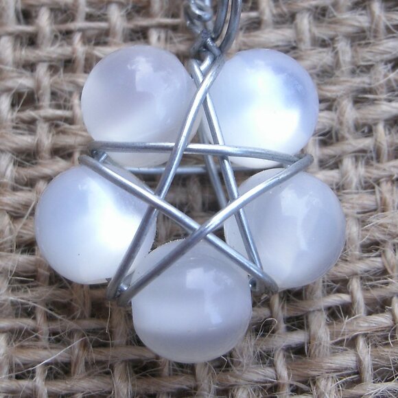 Handmade Aqua Aura Beads Star Flower Pentacle Pendant - Picture 3 of 8